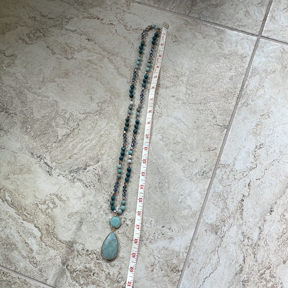 Amazonite gemstone necklace beaded pendant - Picture 12 of 17